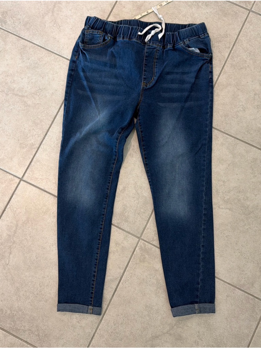 Women’s Dark Blue Drawstring Waist Jeans